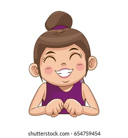 cute girl with her hair tied up in a bun cartoon