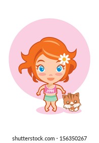 Cute girl with her kitten