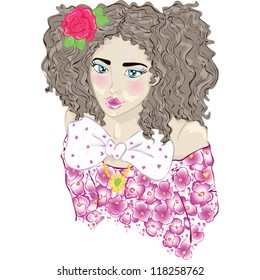 Cute girl and her roses