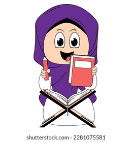 cute girl hijab cartoon illustration