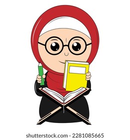 cute girl hijab cartoon illustration