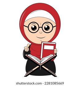 cute girl hijab cartoon illustration