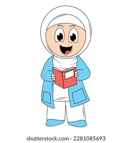 cute girl hijab cartoon illustration
