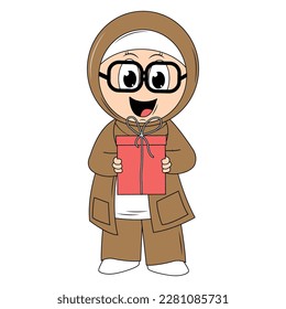 cute girl hijab cartoon illustration