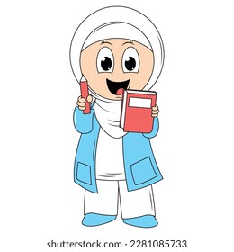 cute girl hijab cartoon illustration