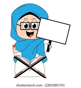 cute girl hijab cartoon illustration
