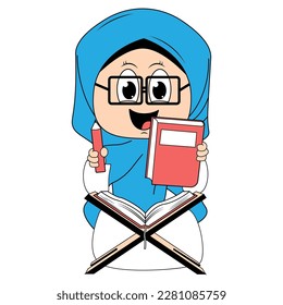 cute girl hijab cartoon illustration