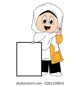 cute girl hijab cartoon illustration