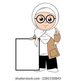 cute girl hijab cartoon illustration