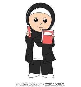 cute girl hijab cartoon illustration