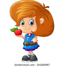 cute girl holding apple