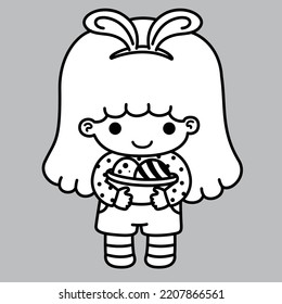 Cute girl are holding a basket of easter eggs