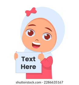 Cute girl holding blank paper, happy face