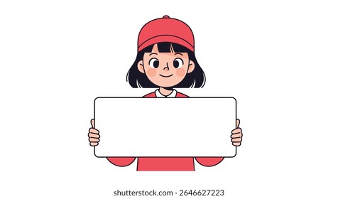 Cute Girl Holding A Blank Sign Vector Art Ready For Your Message