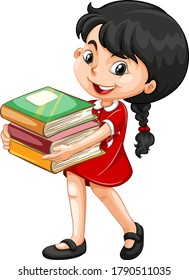 Cute girl holding books illustration