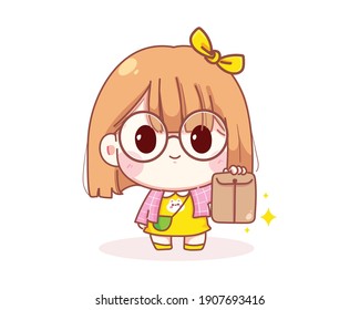 Cute Girl Holding Envelope Cartoon Illustration