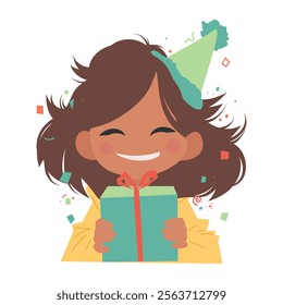 Cute Girl Holding Gift. Vector illustration