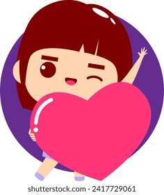 Cute girl holding heart with love