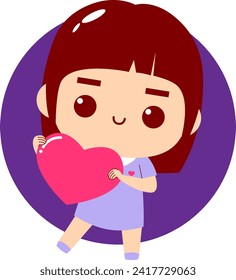 Cute girl holding heart with love