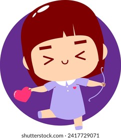 Cute girl holding heart with love