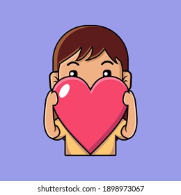 Cute girl holding heart sign cartoon illustration