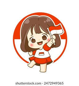 Cute girl holding indonesia flag celebrate indonesia independence day