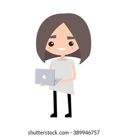 Cute girl holding a laptop