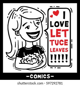 cute girl holding a lettuce I love lettuce comics