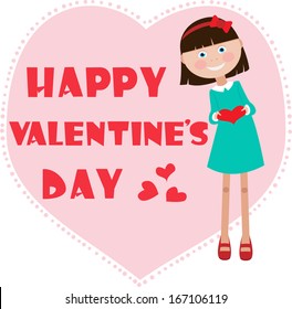 Cute girl holding love heart.Vector illustration