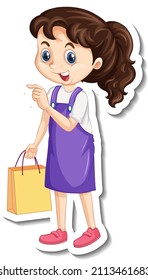 Cute girl holding shopping bag cartoon character illustration