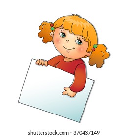 Cute girl holding a sign isolated on white background