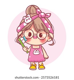 Cute girl holding a toothbrush cartoon character