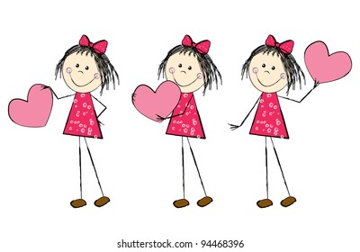 Cute girl holds a valentine card behind