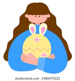 cute girl hugging a easter egg with bunny ears festive holiday illustration