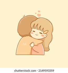 Cute girl hugging her boyfriend cartoon character illustration