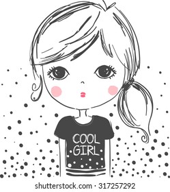 Cute Girl illustration.For apparel or other uses,in vector.