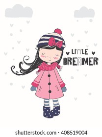 Cute Girl illustration.For apparel or other uses,in vector.