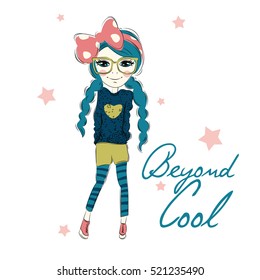 Cute girl illustration with eyeglasses,vector