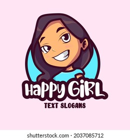 cute girl illustration logo vector cartoon mascot icon. premium quality