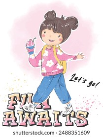 Cute girl illustration. T shirt graphics for girls.