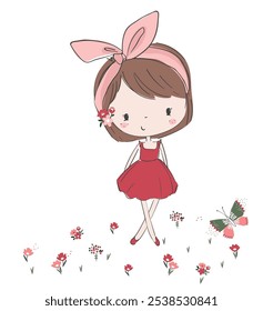 Cute girl illustration. T shirt graphics for girls and other uses