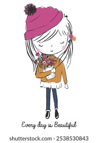 Cute girl illustration. T shirt graphics for girls and other uses