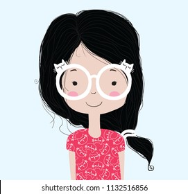 Cute girl illustration.Beautiful romantic children vector.T-shirt graphic design.Cartoon character