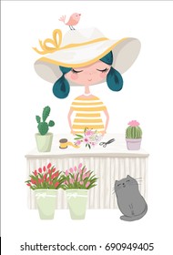 cute girl illustration,can be used for baby t-shirt print,fashion print,baby shower celebration greeting and invitation card,girl vector,Cute girl working in the kitchen,girl poster,princess graphic