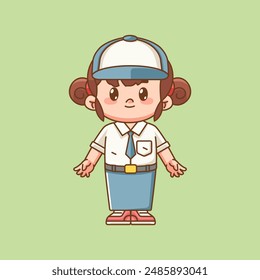 Cute girl Indonesian senior high school standing kawaii chibi character mascot illustration set
