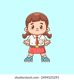 Cute girl Indonesian student elementary school confused kawaii chibi character mascot illustration set