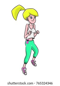 Cute Girl jogging while listening to music cartoon vector