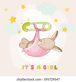 Cute Girl Kangaroo Sleeping. Baby Shower or Arrival Card in vector