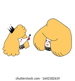 Cute girl with kawaii poodle puppy dog vector clipart. Japanese style cartoon smiling animal and happy woman person. Adorable girly hand drawn sketch of doggies and their owner illustration. 