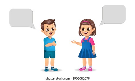 cute girl kid and boy kid talking to each other